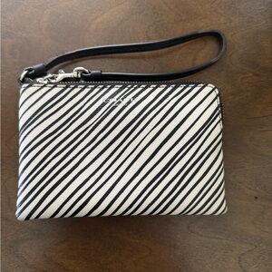 Coach Black and White Striped Wristlet